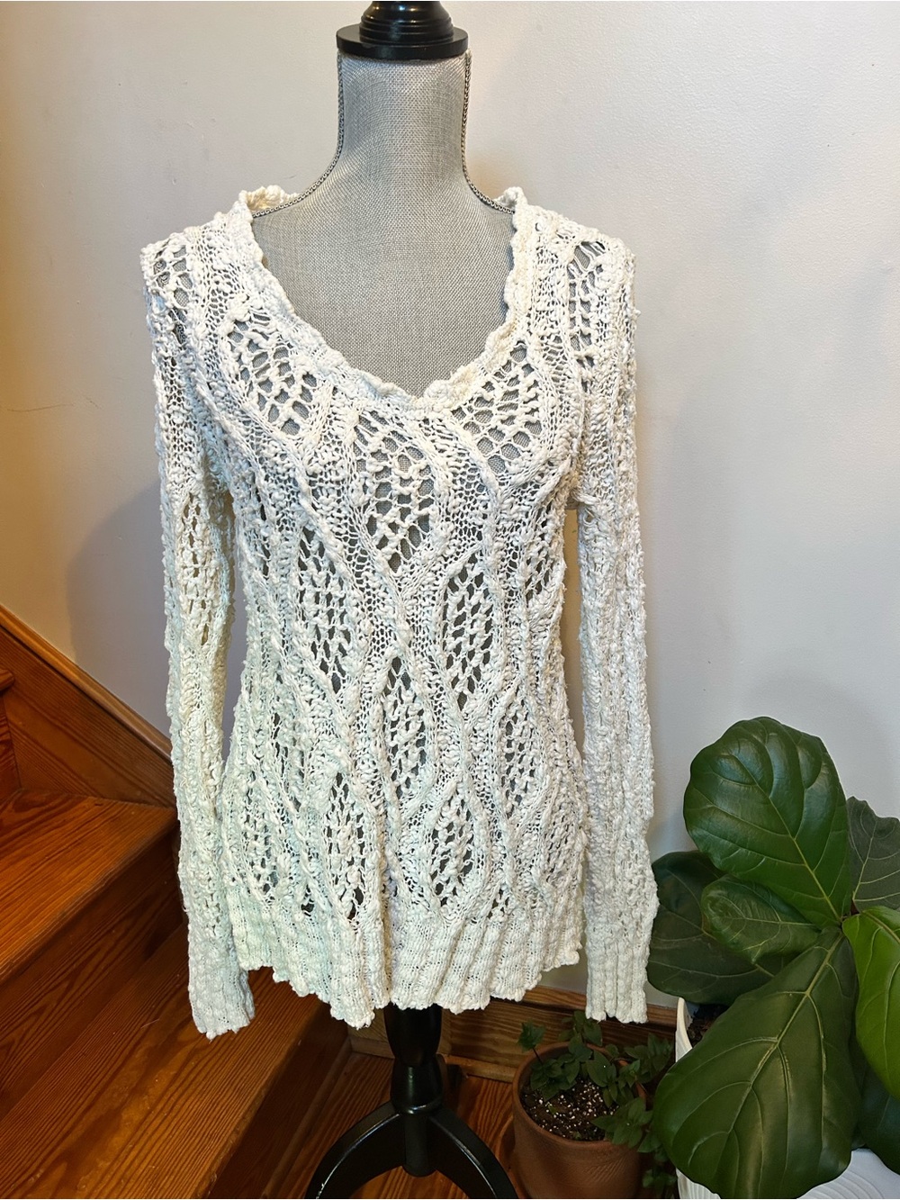 Lucky Brand Cream Crochet V-Neck Shell Top
